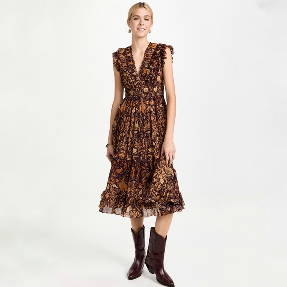 Ulla Johnson Samara Ruffle Sleeveless Midi Dress | US Size 4 - Picture 1 of 7